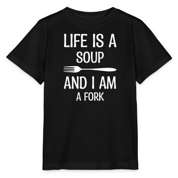 Das Leben Ist Eine Suppe Du Bist Eine Gabel - Stanley/Stella Kinder T-Shirt MINI CREATOR  - Schwarz - Vorne - Mikhail (115cm)