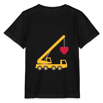★ Designfarben änderbar ★ Fahrzeugkran mit Herz - Stanley/Stella Kinder T-Shirt MINI CREATOR  - Schwarz - Vorne - Mikhail (115cm)