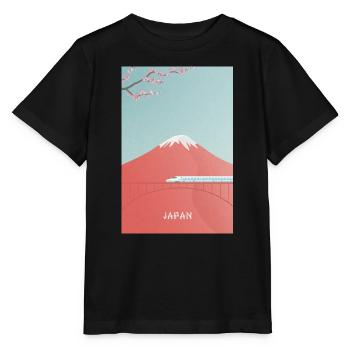 Japanische Berglandschaft mit Shinkansen - Stanley/Stella Kinder T-Shirt MINI CREATOR  - Schwarz - Vorne - Mikhail (115cm)