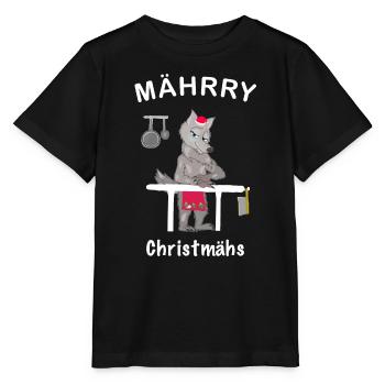 Kultiger Wolf Weihnachtsmütze, MÄHrry Christmähs - Stanley/Stella Kinder T-Shirt MINI CREATOR  - Schwarz - Vorne - Mikhail (115cm)
