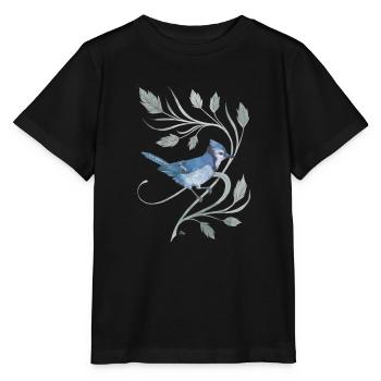Blauer Eichelhäher auf einem Zweig mit Blättern - Stanley/Stella Kinder T-Shirt MINI CREATOR  - Schwarz - Vorne - Mikhail (115cm)