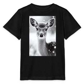 Tranquil Deer in Snowy Forest - Stanley/Stella MINI CREATOR Kids’ T-Shirt - black - Front - Mikhail (115cm)