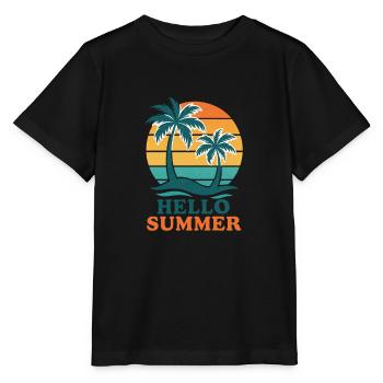 Strand mit Palmen und Sonnenuntergang - Stanley/Stella Kinder T-Shirt MINI CREATOR  - Schwarz - Vorne - Mikhail (115cm)