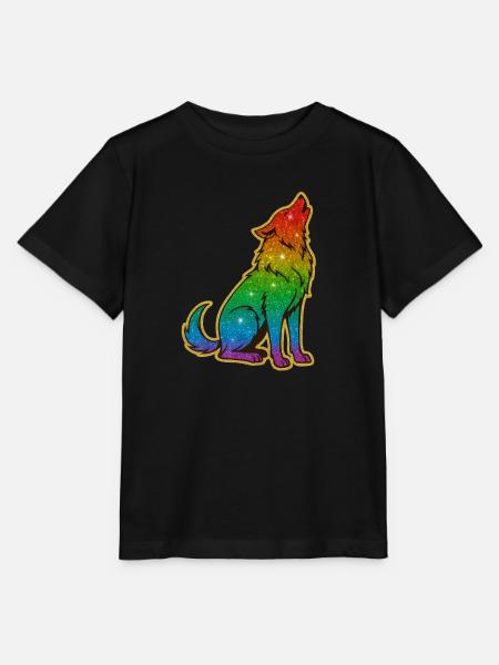 Heulender Regenbogenwolf Glitter Silhouette - Stanley/Stella Kinder T-Shirt MINI CREATOR - Schwarz