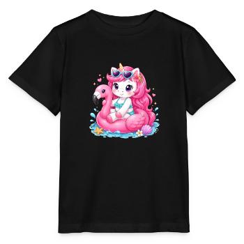 Einhorn-Flamingo-Schwimmer - Stanley/Stella Kinder T-Shirt MINI CREATOR  - Schwarz - Vorne - Mikhail (115cm)