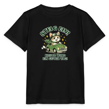 Katzenabenteuer im grünen Cabrio - Stanley/Stella Kinder T-Shirt MINI CREATOR  - Schwarz - Vorne - Mikhail (115cm)