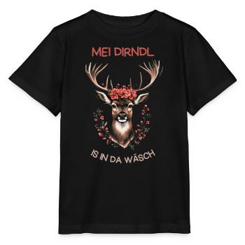 Mei Dirndl is in da Wäsch – Lustiger Hirsch  - Stanley/Stella Kinder T-Shirt MINI CREATOR  - Schwarz - Vorne - Mikhail (115cm)