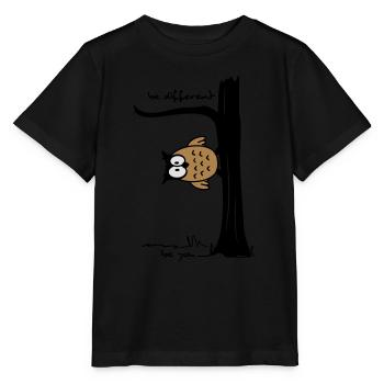 Owl on tree "be different, be you" - Stanley/Stella MINI CREATOR Kids’ T-Shirt - black - Front - Mikhail (115cm)