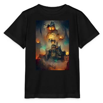 Maison d’horreur, Château d’Halloween, Château des monstres, G - T-shirt bio MINI CREATOR Stanley/Stella Enfant - noir - Devant - Mikhail (115cm)