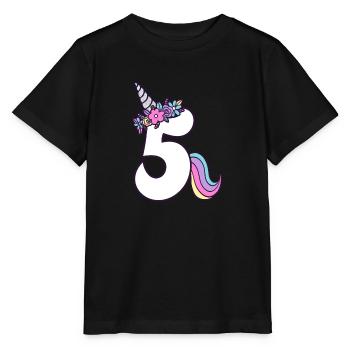 5th Birthday Girl 5 Years Old Little Unicorn - Stanley/Stella MINI CREATOR Kids’ T-Shirt - black - Front - Mikhail (115cm)