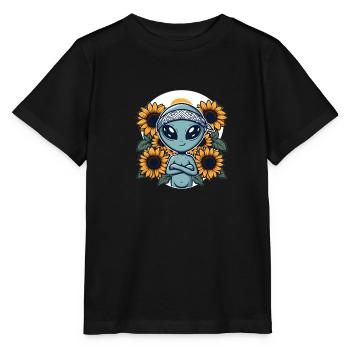 Alien Bandana Sonnenblumen Sci-Fi - Stanley/Stella Kinder T-Shirt MINI CREATOR  - Schwarz - Vorne - Mikhail (115cm)