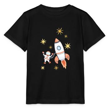 aquarelle spaceman - T-shirt bio MINI CREATOR Stanley/Stella Enfant - noir - Devant - Mikhail (115cm)