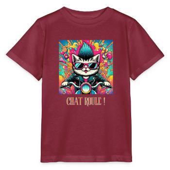 Chat roule ! - T-shirt bio MINI CREATOR Stanley/Stella Enfant - bordeaux - Devant - Kain (125cm)
