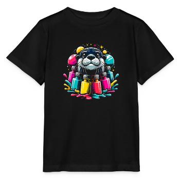 Drôle de loutre avec beaucoup de couleurs vives - T-shirt bio MINI CREATOR Stanley/Stella Enfant - noir - Devant - Mikhail (115cm)