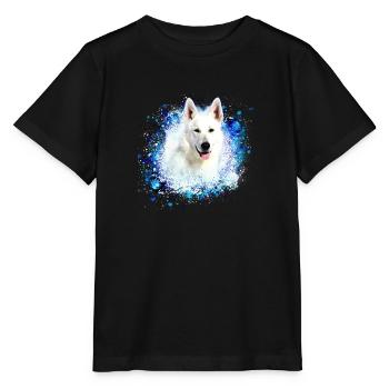 Chien de berger ,chien de berger blanc,Chien, peinture - T-shirt bio MINI CREATOR Stanley/Stella Enfant - noir - Devant - Mikhail (115cm)