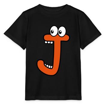 J - letter J with eyes 👀 - Stanley/Stella MINI CREATOR Kids’ T-Shirt - black - Front - Mikhail (115cm)