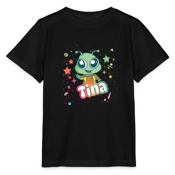 TINA - Beau nom de fille avec extraterrestre mignon - T-shirt bio MINI CREATOR Stanley/Stella Enfant - noir - Devant - Mikhail (115cm)