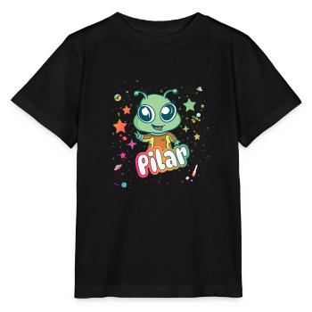 PILAR - Schöner Mädchen Name mit süßem Alien - Stanley/Stella Kinder T-Shirt MINI CREATOR  - Schwarz - Vorne - Mikhail (115cm)