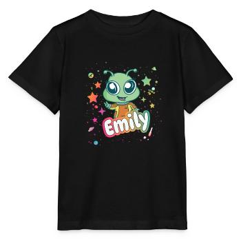 EMILY - Beautiful girl name with cute alien - Stanley/Stella MINI CREATOR Kids’ T-Shirt - black - Front - Mikhail (115cm)