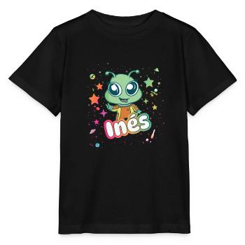 INÉS - Beautiful girl name with cute alien - Stanley/Stella MINI CREATOR Kids’ T-Shirt - black - Front - Mikhail (115cm)