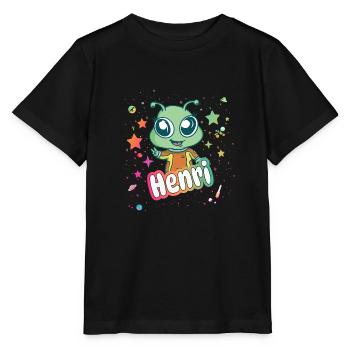 HENRI - Beautiful boy name with cute alien - Stanley/Stella MINI CREATOR Kids’ T-Shirt - black - Front - Mikhail (115cm)