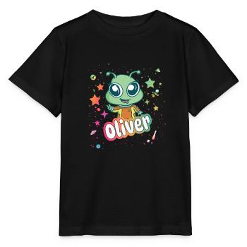 OLIVER - Beautiful boy name with cute alien - Stanley/Stella MINI CREATOR Kids’ T-Shirt - black - Front - Mikhail (115cm)