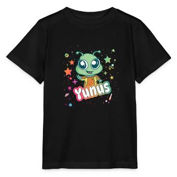 YUNUS - Beautiful boy name with cute alien - Stanley/Stella MINI CREATOR Kids’ T-Shirt - black - Front - Mikhail (115cm)