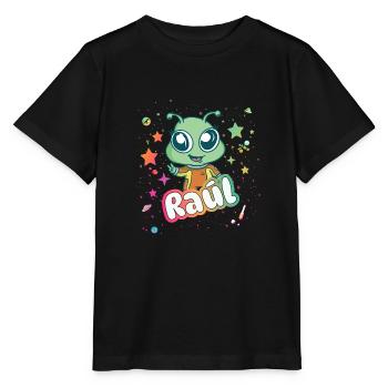 RAÚL - Beautiful boy name with cute alien - Stanley/Stella MINI CREATOR Kids’ T-Shirt - black - Front - Mikhail (115cm)
