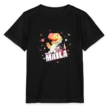 MAILA - Beau prénom de FILLE avec mignon DINO T-REX - T-shirt bio MINI CREATOR Stanley/Stella Enfant - noir - Devant - Mikhail (115cm)