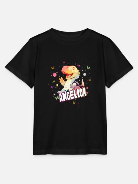 ANGELICA - Smukt pigenavn med sød DINO - Stanley/Stella T-shirt MINI CREATOR til børn - sort