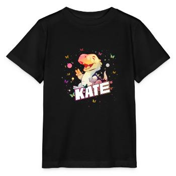 KATE - Beautiful GIRL name with cute DINO - Stanley/Stella MINI CREATOR Kids’ T-Shirt - black - Front - Mikhail (115cm)