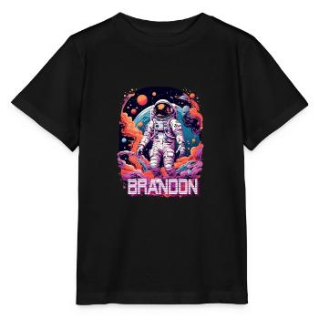 BRANDON - Schöner Jungen Name mit coolem Astronaut - Stanley/Stella Kinder T-Shirt MINI CREATOR  - Schwarz - Vorne - Mikhail (115cm)