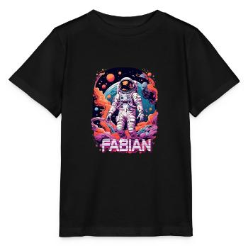 FABIAN - Schöner Jungen Name mit coolem Astronaut - Stanley/Stella Kinder T-Shirt MINI CREATOR  - Schwarz - Vorne - Mikhail (115cm)