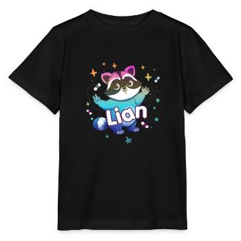 LIAN - Beautiful boy name with cute raccoon - Stanley/Stella MINI CREATOR Kids’ T-Shirt - black - Front - Mikhail (115cm)