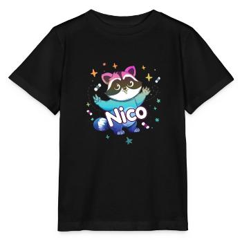 NICO - Beau nom de garçon avec un raton laveur mignon - T-shirt bio MINI CREATOR Stanley/Stella Enfant - noir - Devant - Mikhail (115cm)