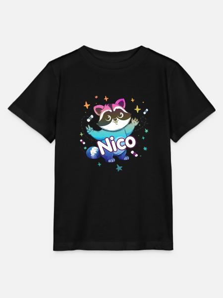 NICO - Schöner Jungen Name mit süßem Waschbär - Stanley/Stella Kinder T-Shirt MINI CREATOR  - Schwarz
