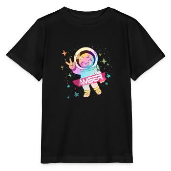 AMBER - Beautiful girl name with cute astronaut - Stanley/Stella MINI CREATOR Kids’ T-Shirt - black - Front - Mikhail (115cm)