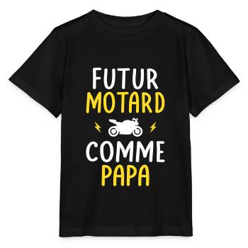 Futur motard - Comme papa - Cadeau humour - T-shirt bio MINI CREATOR Stanley/Stella Enfant - noir - Devant - Mikhail (115cm)
