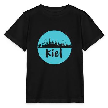 kiel, skyline, kreis, scherenschnitt,blau - Stanley/Stella Kinder T-Shirt MINI CREATOR  - Schwarz - Vorne - Mikhail (115cm)