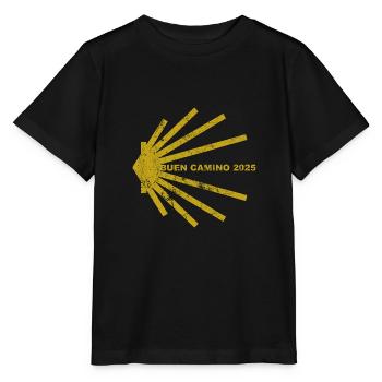 Buen Camino 2025 - Chemin de Saint-Jacques-de-Compostelle - Coquille de pèlerin - T-shirt bio MINI CREATOR Stanley/Stella Enfant - noir - Devant - Mikhail (115cm)