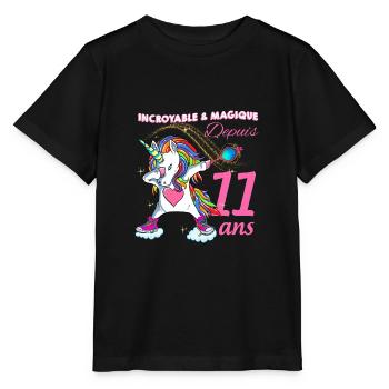 Incroyable et Magique Depuis 11 ans Licorne - T-shirt bio MINI CREATOR Stanley/Stella Enfant - noir - Devant - Mikhail (115cm)