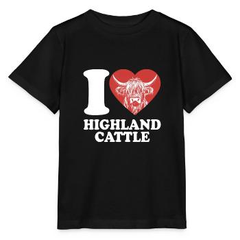 I Love Highland Cattle - Herz - Kuh - Rinderzucht - Stanley/Stella Kinder T-Shirt MINI CREATOR  - Schwarz - Vorne - Mikhail (115cm)