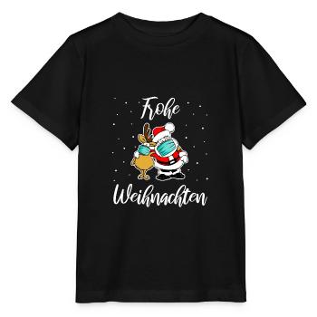 Santa mit Maske Frohe Weihnachten - Stanley/Stella Kinder T-Shirt MINI CREATOR  - Schwarz - Vorne - Mikhail (115cm)