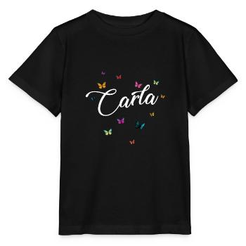 CARLA - Mädchen Name mit bunten Schmetterlingen - Stanley/Stella Kinder T-Shirt MINI CREATOR  - Schwarz - Vorne - Mikhail (115cm)