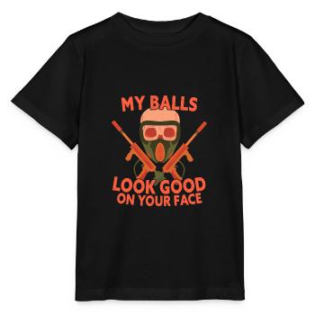 Mes balles ont l’air bien sur ton visage Drôle paintball - T-shirt bio MINI CREATOR Stanley/Stella Enfant - noir - Devant - Mikhail (115cm)