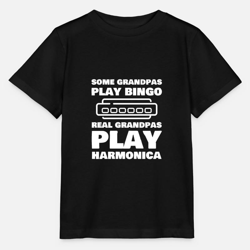Harmonica Grand-père Drôle Harmoniciste - T-shirt bio MINI CREATOR Stanley/Stella Enfant - noir