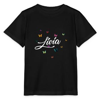 LIVIA - Girl Name with Colorful Butterflies - Stanley/Stella MINI CREATOR Kids’ T-Shirt - black - Front - Mikhail (115cm)