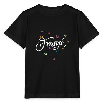 FRANZI - Mädchen Name mit bunten Schmetterlingen - Stanley/Stella Kinder T-Shirt MINI CREATOR  - Schwarz - Vorne - Mikhail (115cm)