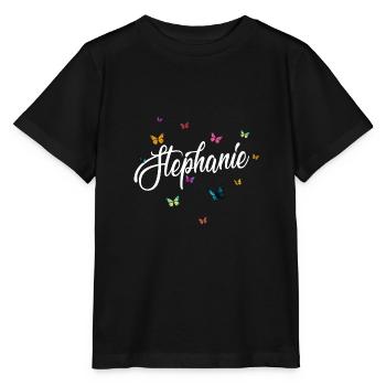 STEPHANIE - Girl's Name & Colorful Butterflies - Stanley/Stella MINI CREATOR Kids’ T-Shirt - black - Front - Mikhail (115cm)