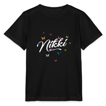 NIKKI - Nom de fille avec des papillons colorés - T-shirt bio MINI CREATOR Stanley/Stella Enfant - noir - Devant - Mikhail (115cm)